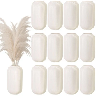 Floreros modernos pequeños acanalados texturizados 12 piezas 8 pulgadas de plástico blanco... Foto 1 de 4