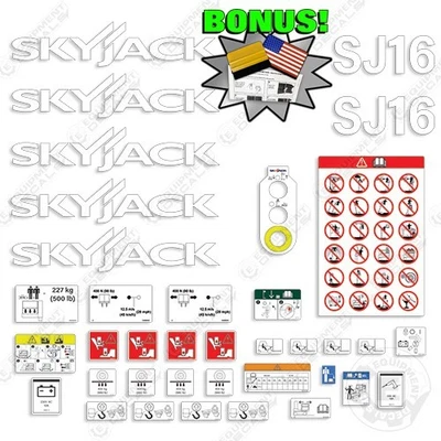 Kit de calcomanías Sky Jack SJ16 Man Lift - 7 AÑOS EXTERIOR 3M CALCOMANÍAS DE VINILO! +BONO sj 16 Foto 1 de 2