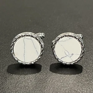 Rope Pattern Border White Marble Cufflinks For Men Birthday Wedding Gift - Picture 1 of 7