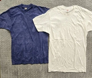 2 Vintage 80er 90er T Shirt Hanes unbedruckt uni weich Einzelnaht groß blau weiß - Bild 1 von 13