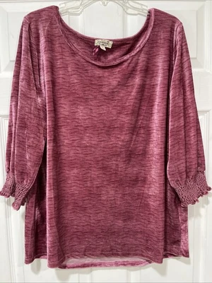 Top túnica de terciopelo One World para mujer talla XL púrpura rosa cuello barco mangas 3/4 Foto 1 de 4