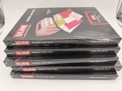 5 BOXES  ULINE Removable Laser Labels 8000 Labels/Box - White, 1 3⁄4 x 1⁄2" NEW - Image 1 of 3