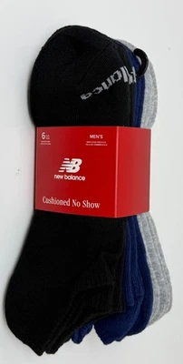New Balance 6 pack Cushion No Show Sock Support SZ L Size 8-12.5 Gray BlackBlue - Image 1 of 3