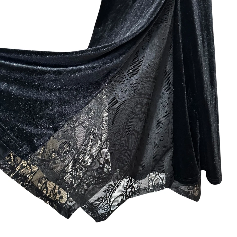 Maxi Falda Boho Gothic Festival 2XL Terciopelo Negro Terciopelo Poco Convencional Borde de Encaje Foto 1 de 4