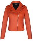 Ladies Leather Biker Jacket Classic Orange Real Lamb Nappa Gothic Retro Jacket