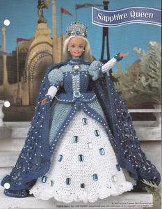 Fashion Doll Crochet Pattern SAPPHIRE QUEEN Gown Cape Crown - Picture 1 of 1