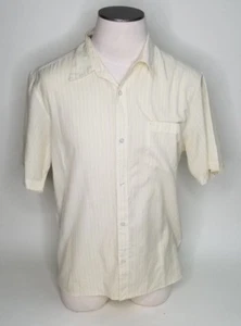 Quicksilver White Yellow Striped Short Sleeve Shirt US L Collared Button Up Men - Picture 1 of 5