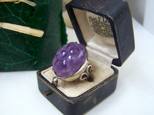 VINTAGE ANTIQUE 925 SOLID STERLING SILVER FLORAL CARVED AMETHYST RING SIZE M 6 - Picture 1 of 12