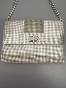 Whiting & Davis VTG 70's 80'sDisco Mesh Sequin Silver Clutch Shoulder#39 - Picture 1 of 10