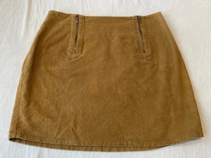 Corduroy tan skirt zippers in front high waisted paper crane medium - Picture 1 of 9