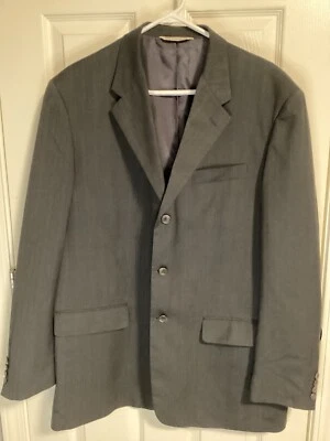 Grey vintage Perry Ellis sport coat blazer with light blue striping. Size 46   - Image 1 of 4