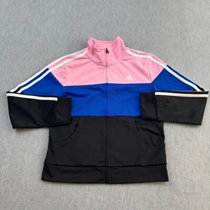 Adidas Track Jacket Girls Size Medium 10/12 Pink Striped Full Zip Activewear - Picture 1 of 9