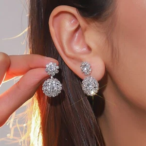 Silver Diamante Drop Dangle Earrings Bridal Crystal Party Pierced | OUTLET - Picture 1 of 9
