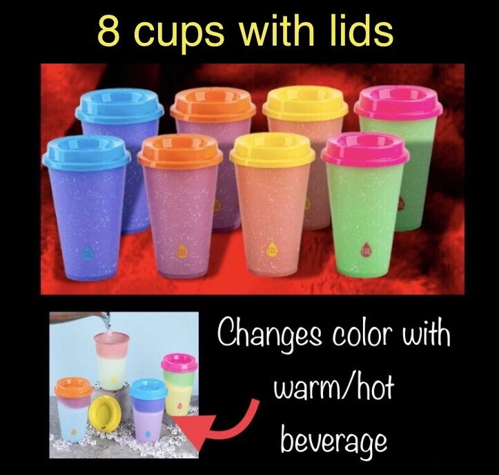 TAL Reusable Color-Changing To-Go Hot Cold Cups GLITTER FINISH 4 Cups Total