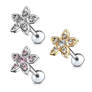 CZ Set Flower Top Lip Labret Conch Tragus Daith Helix Ear Cartilage Studs 16G - Picture 1 of 10