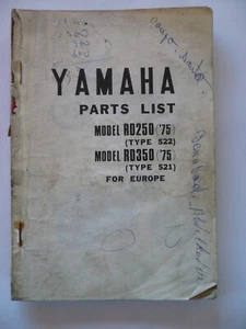 YAMAHA RD 250 type 522 1975 et RD 350 type 521 1975 PARTS LIST EUROPE - Imagen 1 de 4