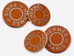 Hermes Cufflinks Serie Orange Enamel and Metal in its Hermes Presentation Case