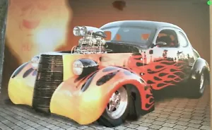 Ford Flamed Street Rod Black Car 24"X36" Poster. Hot Stuff - Picture 1 of 1