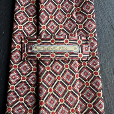 Corbata de lujo Stefano Ricci Italia 100 % seda geométrica roja negra dorada Foto 1 de 4