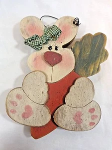 Bunny Rabbit Hugging Carrot Wall Hanging 8x6” Hand Painted Wood Easter Spring - Picture 1 of 3