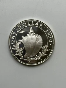 BAHAMAS $1 SILVER PROOF 1970 CONCH DOLLAR BEAUTIFUL CAMEO - Picture 1 of 2