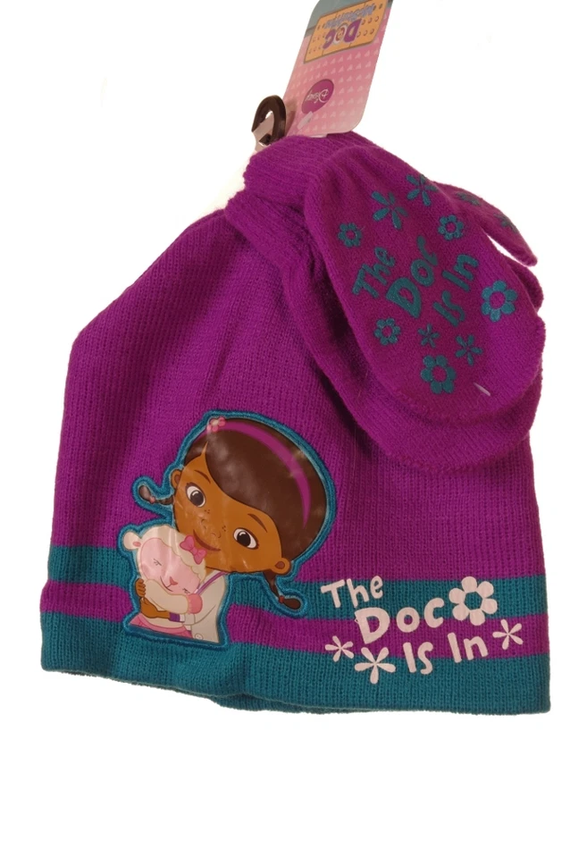 Disney Niñas Pequeñas Doc Mcstuffins Púrpura Cálido Invierno Sombrero Mitones 2T 3T 4T NUEVO Foto 1 de 1