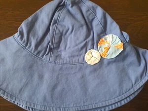 Janie And Jack BABY Girls 6 12 M Sun Hat Blue Rosettes orange white vtg 2010 - Picture 1 of 6