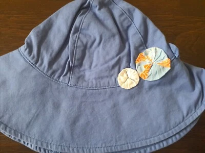 Janie And Jack BABY Girls 6 12 M Sun Hat Blue Rosettes orange white vtg 2010 - Image 1 of 4