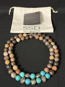 Simon Sebbag SSD 925 Sterling, Turquoise & Mulitcolor Stone LONG Bead Necklace - Picture 1 of 18