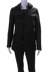 Theory Womens Wool Blend Hooded Two Pocket Long Sleeve Coat Black Size S - Picture 1 of 6