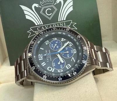 Men's Watch Chronograph Cavadini Solar Stainless Steel 10 BAR CV-2015 Date Black - Image 1 of 4