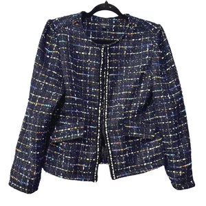 VENUS rhinestone Tweed Blazer Jacket Embellished Collar Multi Color Sparkle - Foto 1 di 6