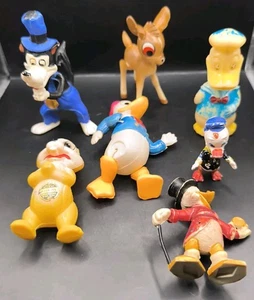 Vintage 7 Stück Disney Figuren Hartplastik Um 1960 Donald Bambi Wolf  - Bild 1 von 12