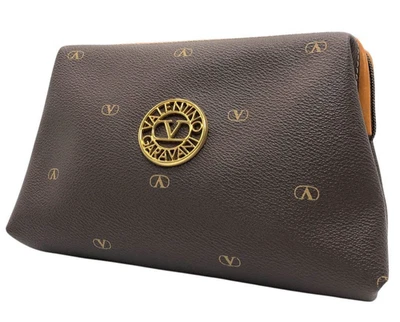 Bolso sin asas de cuero PVC Valentino Garavani color marrón logotipo cremallera artículos de moda Foto 1 de 4