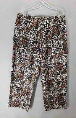 IMAN Pants Womens 2X Brown Black Leopard Animal Print Pull On Stretch Polyester - Image 1 of 4