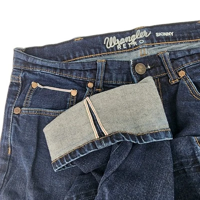 Pantalones de mezclilla Wrangler para hombre 34x32 lavado oscuro retro ribete ajustado vaquero occidental rodeo Foto 1 de 4