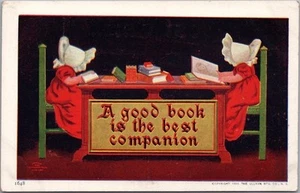 Postal vintage 1906 SUNBONNET TWINS "Buen libro es el mejor compañero" - Imagen 1 de 2