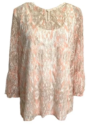 Blusa sin mangas Ruby Rd Top para mujer talla 12 rosa crema encaje debajo Foto 1 de 4