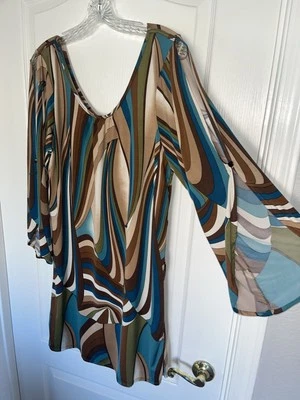 Urban Mango 女式波西米亚束腰衬衫连衣裙喇叭袖露肩 S 码 — 第 1/4 张图片