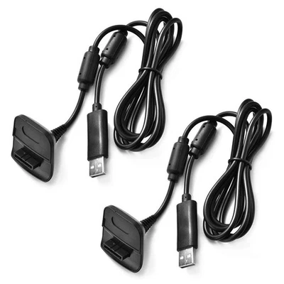 Cable de Carga para Xbox 360 y Controladores de Juegos Inalámbricos Delgados, Pack de 2 Negro Foto 1 de 4