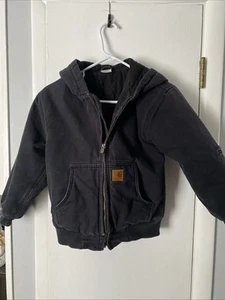 Vintage Carhartt USA Canvas Black Hooded Full Zip Jacket Youth/Kids Sz. S - Picture 1 of 8