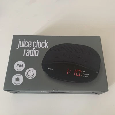  Juice Clock Radio FM Alarm Snooze Mode-Adjustable Volume-Black Digital Display! - Image 1 of 4