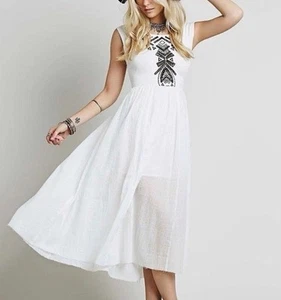 Free People Maxi Dress Toosaloosa Gauze White Cotton Embroidered Size Small S - Picture 1 of 18