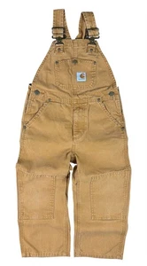 Carhartt Brown Cotton Canvas Double Knee Bib Overalls Kids Youth Size 5 - Picture 1 of 3