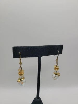 Vintage Gold Tone Aurora Borealis Crystal Drop Earrings Faceted Glass Bead - image 1 of 4