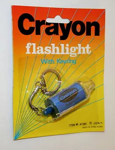 Toy Vending Prize Crayon Blue Key Chain Flashlight 1970s NOS New - Picture 1 of 1