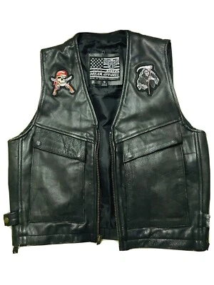 USA Bikers Dream Apparel Motorcycle Vest Women S Black Leather Grim Reaper Patch - Image 1 of 4