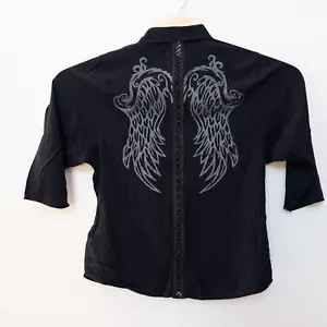 Harley Davidson Women’s Medium Black Western Blouse Braided Lace Embroidered - Picture 1 of 9