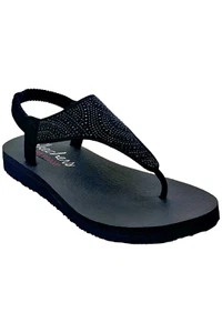 Skechers Rhinestone Thong Sandals Meditation New Moon Black/Black - Picture 1 of 3