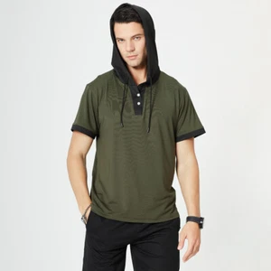 Summer Men Loose Color Blocking Casual Simple Short Sleeve T-Shirt Hoodie - Picture 1 of 27